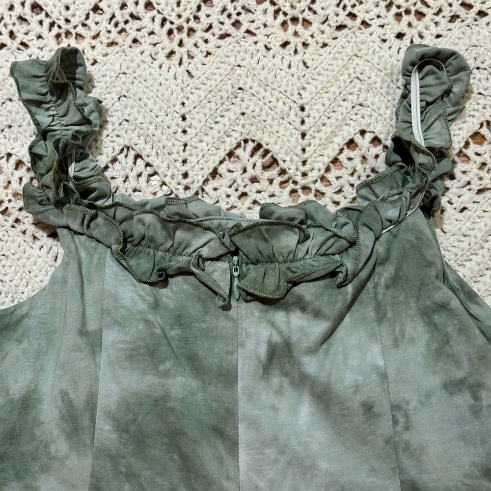 Fairy Core Cider Sage Green Dress Size Large With Three Tiered Ruffle Detail - Picture 7 of 7